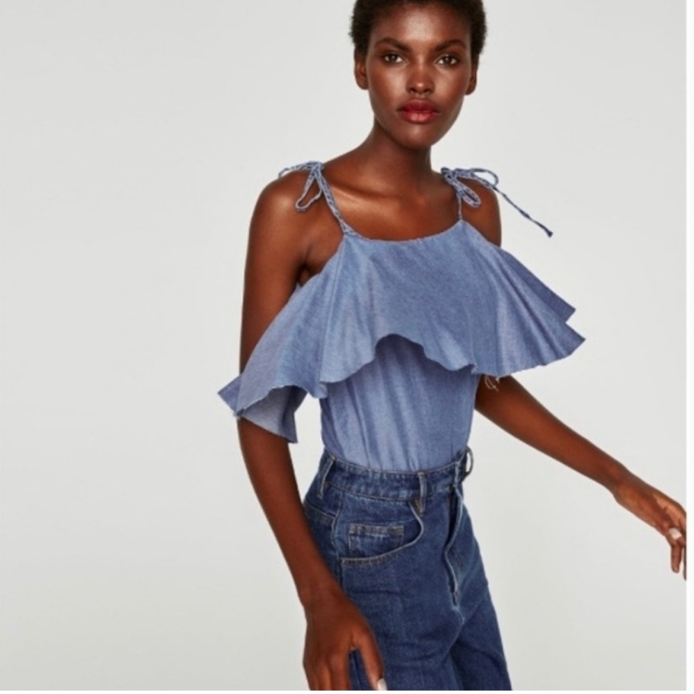 ⭐️HOST PICK⭐️ Zara TRF summer light weight denim top bodysuit